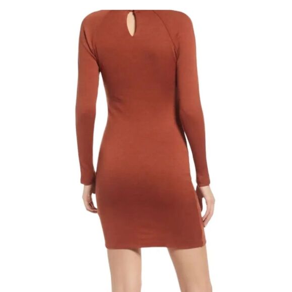 ASTR The Label Rosey Rust Wrap Neck Cutout Dress Long Sleeve Size XL Extra Large - Picture 2 of 15